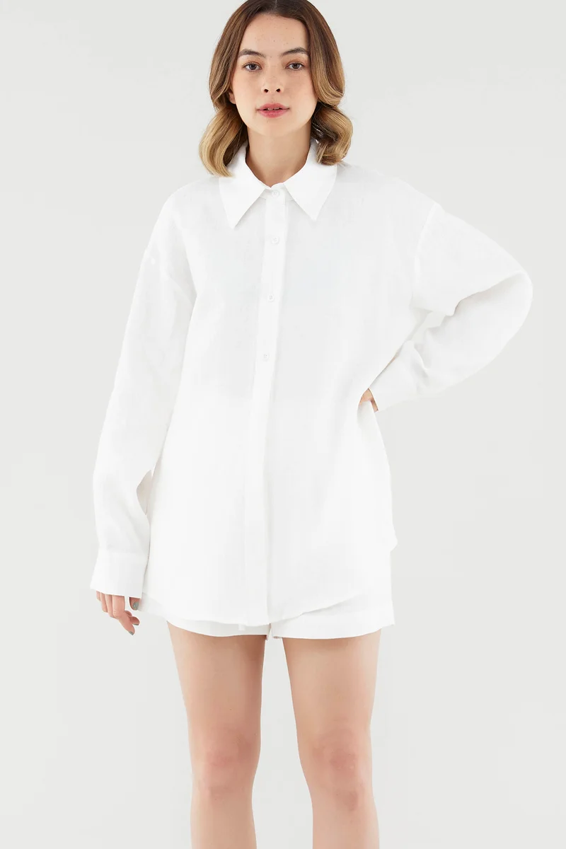 The Editor's Market Malitta Linen Oversized Shirt - White