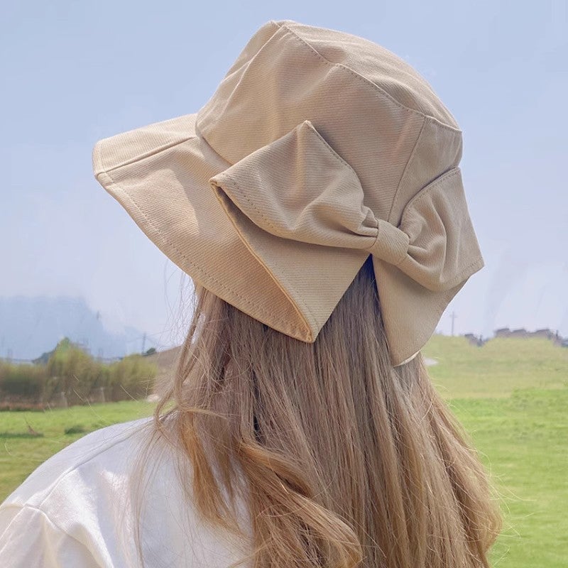 Korean Summer Hat with Bow UV Protection Black