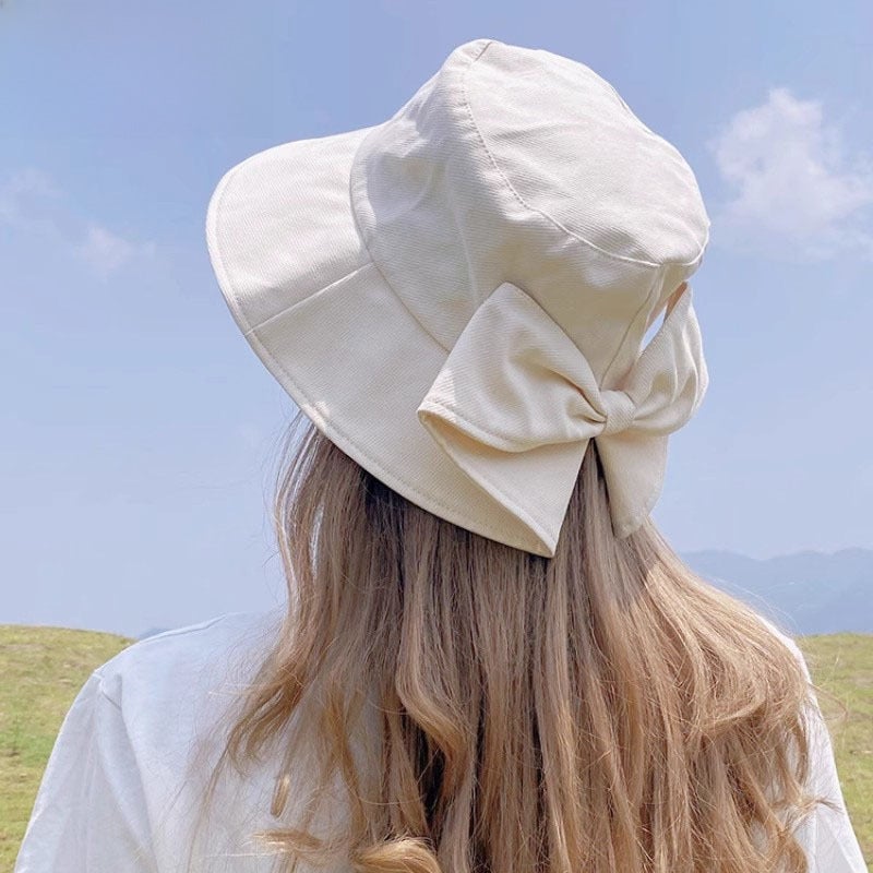 Korean Summer Hat with Bow UV Protection Black