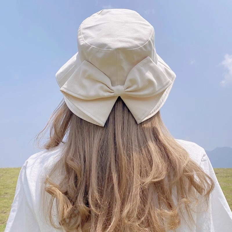 Korean Summer Hat with Bow UV Protection Black