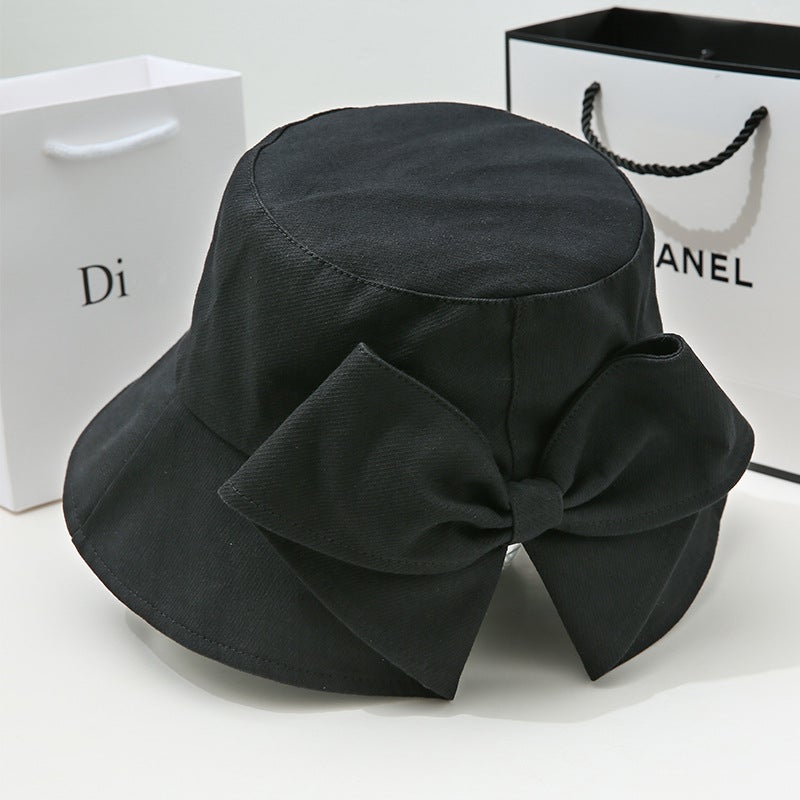 Korean Summer Hat with Bow UV Protection Black