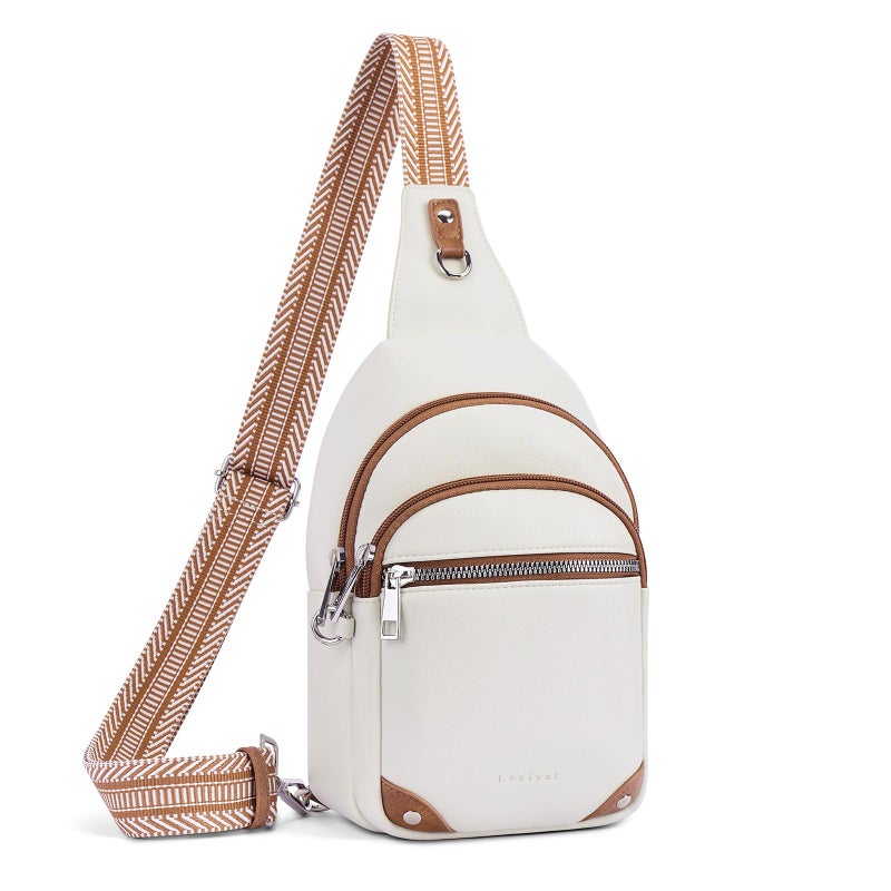 Lexiyat Anti Theft Crossbody Bags for Women Travel Chest Sling Bag Leather RFID Purse Fanny Pack Beige - Image 1