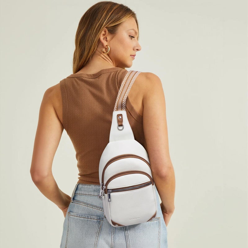 Lexiyat Anti Theft Crossbody Bags for Women Travel Chest Sling Bag Leather RFID Purse Fanny Pack Beige - Image 2