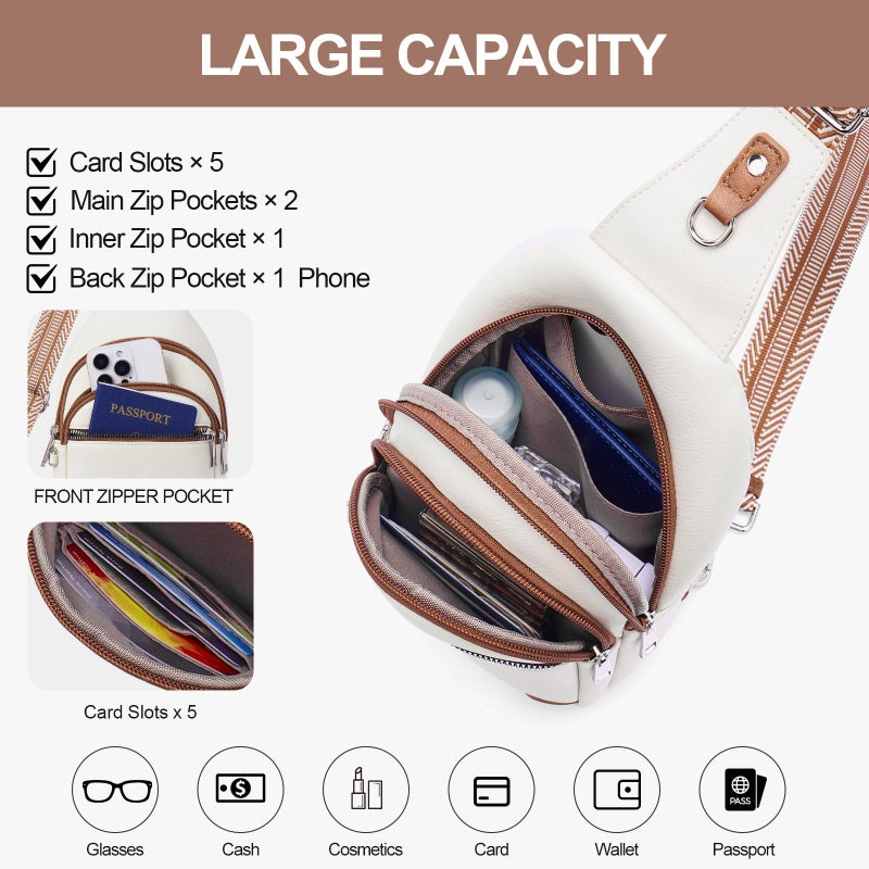 Lexiyat Anti Theft Crossbody Bags for Women Travel Chest Sling Bag Leather RFID Purse Fanny Pack Beige - Image 4