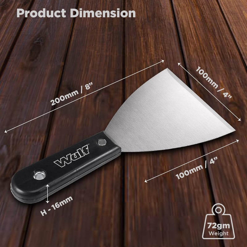 Wulf Heavy Duty Premium Stainless Steel Plain Scrapper with Wooden Handle for Mixing Cutting Bakery uses Ice Cream Cake Chocolate Dough Art Decoration Construction use 4 INCH - Image 4