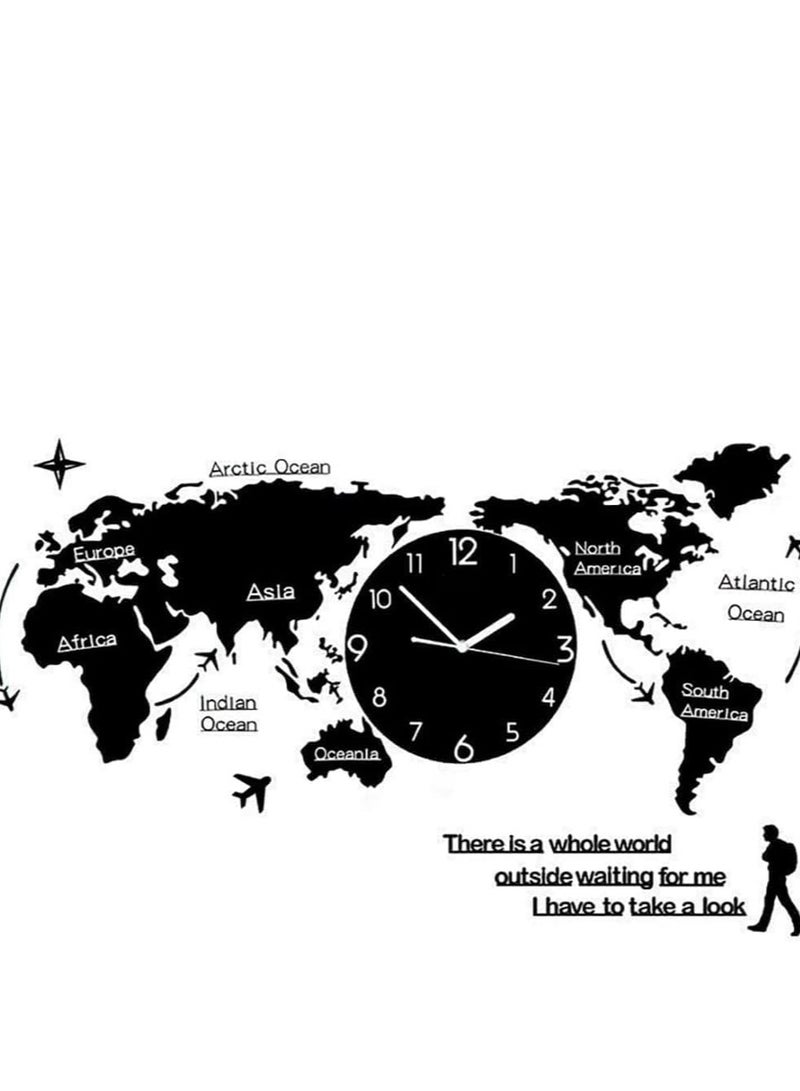 Large Black DIY World Map Wall Clock - Elevate Your Home Decor with This Stylish Timepiece  - Image 4