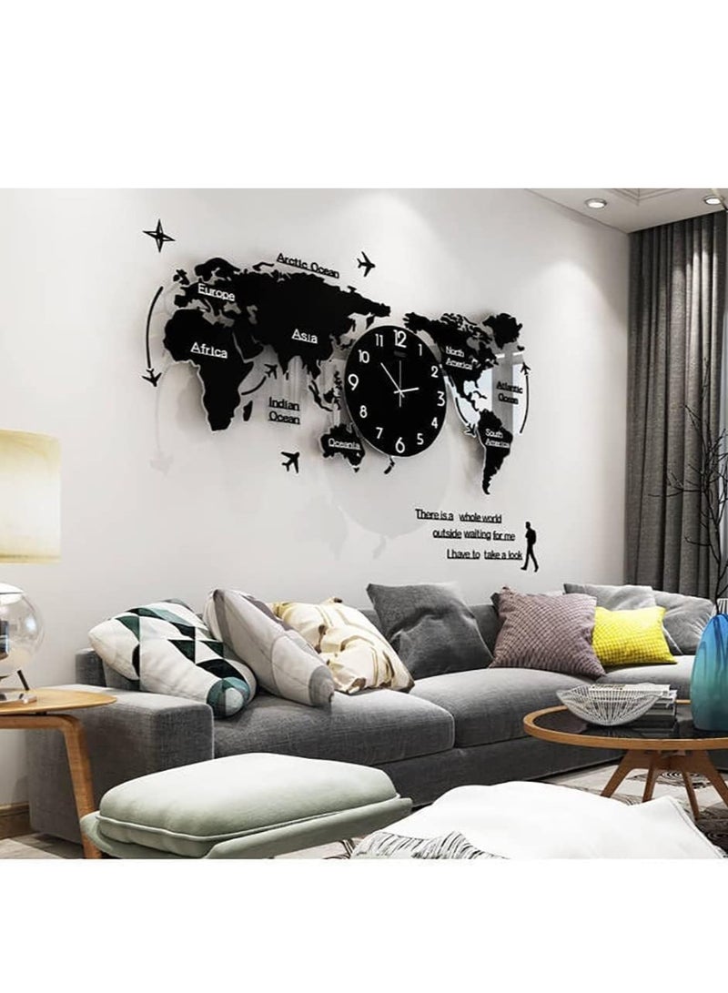 Large Black DIY World Map Wall Clock - Elevate Your Home Decor with This Stylish Timepiece  - Image 1