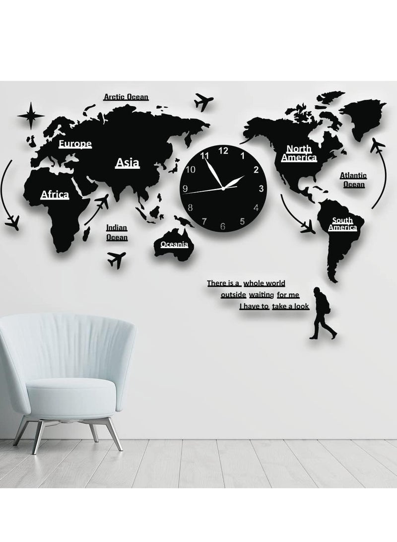 Large Black DIY World Map Wall Clock - Elevate Your Home Decor with This Stylish Timepiece  - Image 3