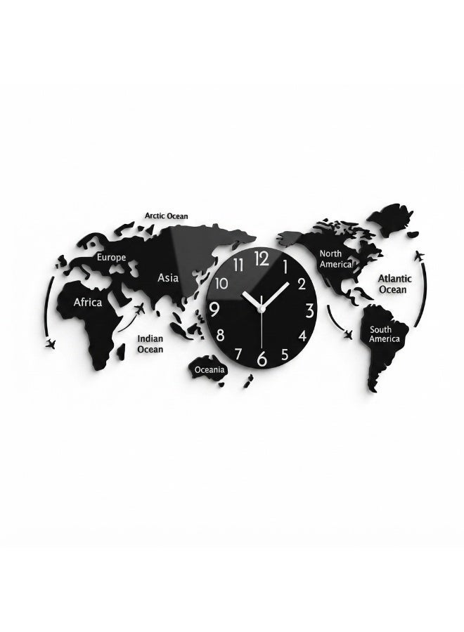 Large Black DIY World Map Wall Clock - Elevate Your Home Decor with This Stylish Timepiece - Image 1