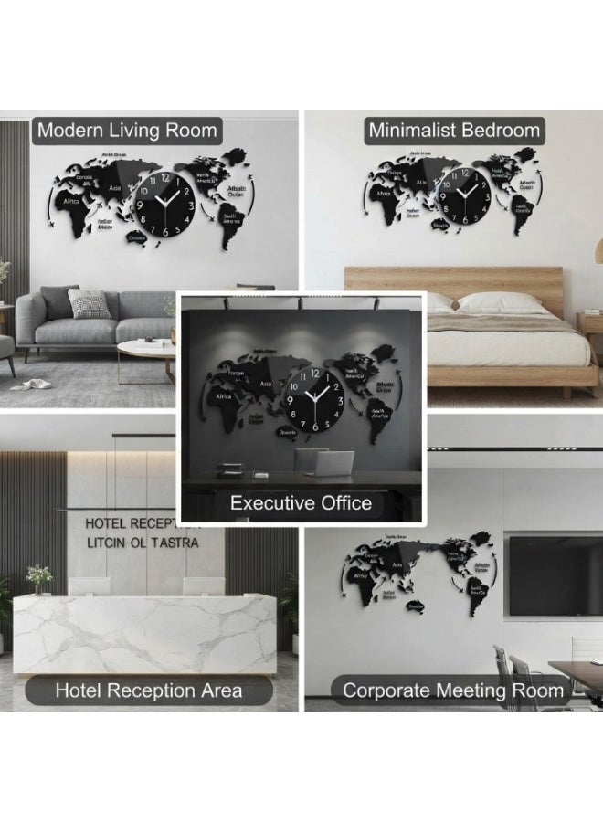 Large Black DIY World Map Wall Clock - Elevate Your Home Decor with This Stylish Timepiece - Image 3
