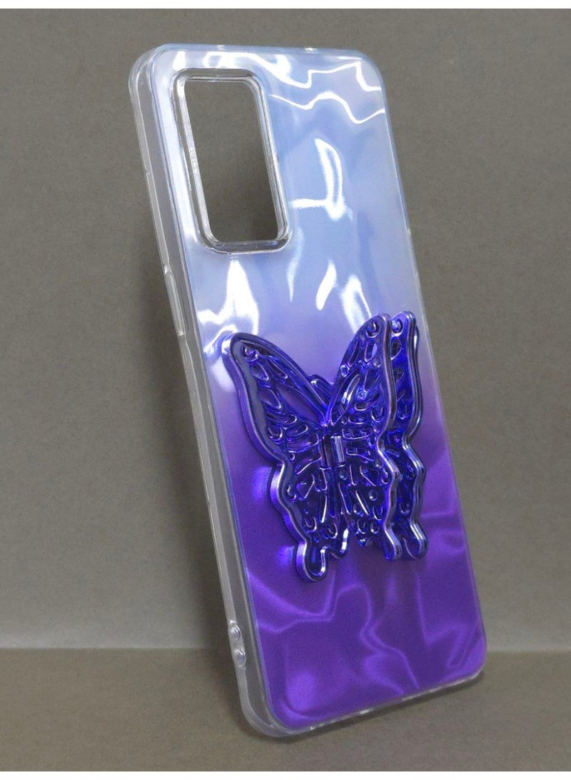 جراب كريستالي شفاف ملون، متوافق مع هاتف اوبو رينو 5 4G، مقاوم للصدمات والخدش، بتصميم فراشة وحامل مدمج. خيار رائع للفتيات والنساء. - Image 1