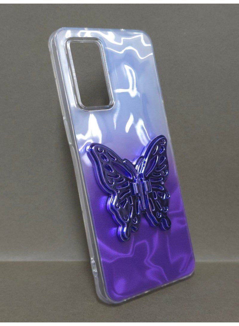 جراب كريستالي شفاف ملون، متوافق مع هاتف اوبو رينو 5 4G، مقاوم للصدمات والخدش، بتصميم فراشة وحامل مدمج. خيار رائع للفتيات والنساء. - Image 3