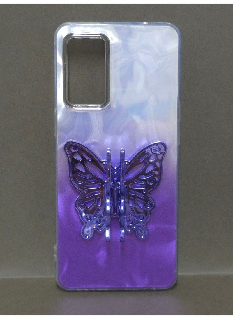 جراب كريستالي شفاف ملون، متوافق مع هاتف اوبو رينو 5 4G، مقاوم للصدمات والخدش، بتصميم فراشة وحامل مدمج. خيار رائع للفتيات والنساء. - Image 2