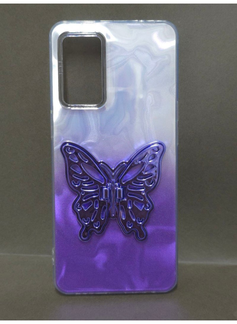 جراب كريستالي شفاف ملون، متوافق مع هاتف اوبو رينو 5 4G، مقاوم للصدمات والخدش، بتصميم فراشة وحامل مدمج. خيار رائع للفتيات والنساء. - Image 4