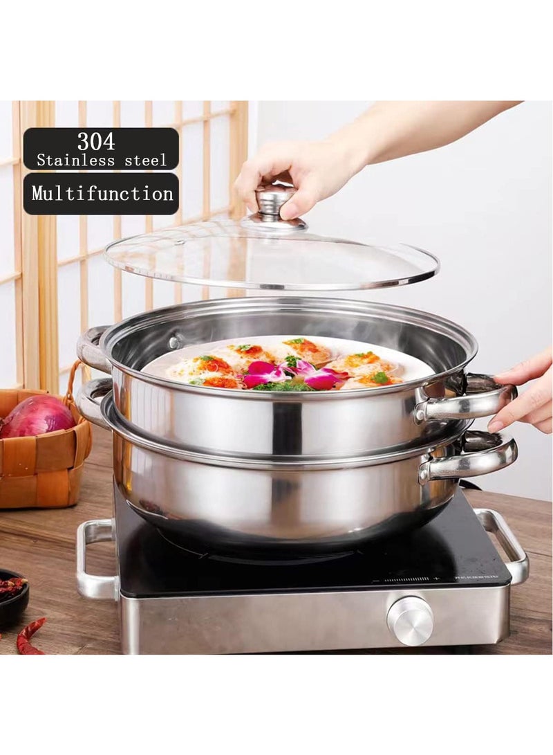 Hihonor Steamer for Cooking, 18/8 Stainless Steel Steamer Pot, Food Steamer 11 inch Steam Pots with Lid for Cooking Vegetables, Seafood, Soups, Stews and Pasta (2-tier) - Image 2