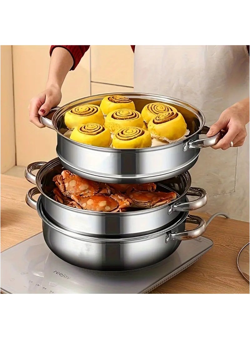 Hihonor Steamer for Cooking, 18/8 Stainless Steel Steamer Pot, Food Steamer 11 inch Steam Pots with Lid for Cooking Vegetables, Seafood, Soups, Stews and Pasta (2-tier) - Image 4