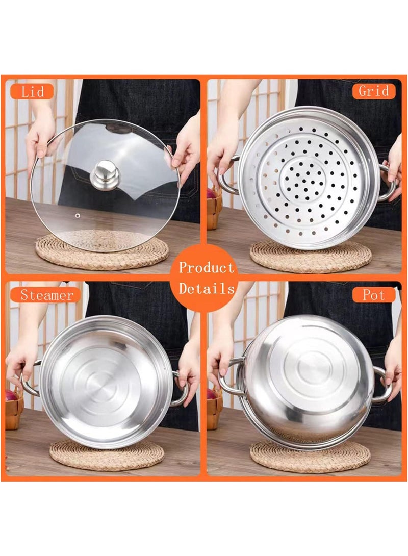 Hihonor Steamer for Cooking, 18/8 Stainless Steel Steamer Pot, Food Steamer 11 inch Steam Pots with Lid for Cooking Vegetables, Seafood, Soups, Stews and Pasta (2-tier) - Image 3