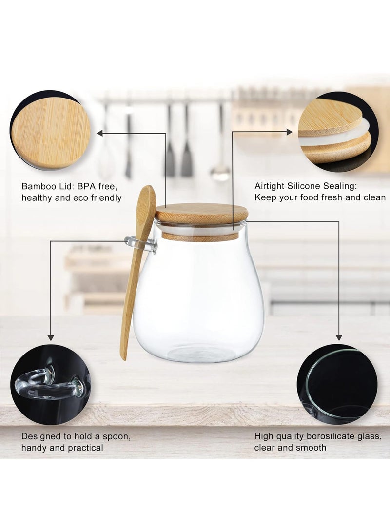 zoba Glass jar with a tightly sealed bamboo lid and an attached spoon, a 350ml spice container for salt, sugar, spices and others (2 pieces) - Image 4