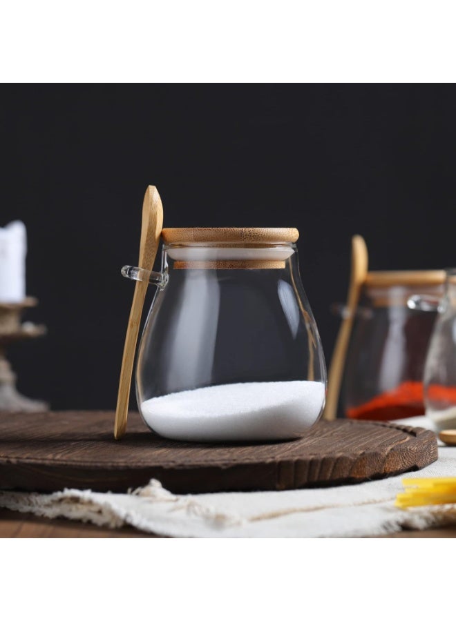 zoba Glass jar with a tightly sealed bamboo lid and an attached spoon, a 350ml spice container for salt, sugar, spices and others (2 pieces) - Image 5
