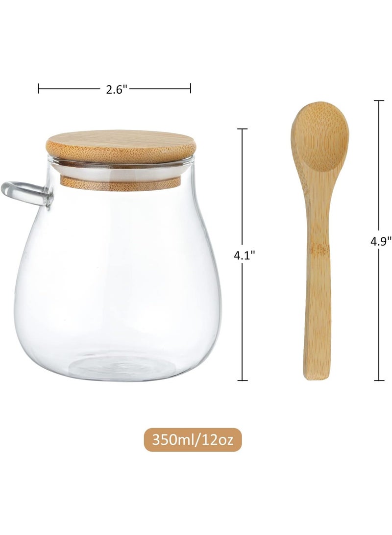 zoba Glass jar with a tightly sealed bamboo lid and an attached spoon, a 350ml spice container for salt, sugar, spices and others (2 pieces) - Image 3