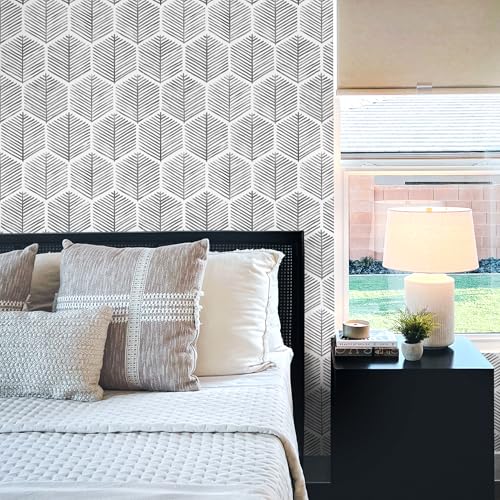 MelunMer Grey Modern Peel and Stick Wallpaper Boho Removable Self Adhesive 78.8''L 17.3''W Wallpaper for Bedroom/Bathroom Waterproof Contact Paper for Cabinets/Drawer Geometric Contact Paper Gray/Dark - Image 5