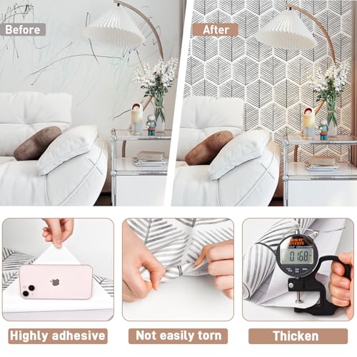 MelunMer Grey Modern Peel and Stick Wallpaper Boho Removable Self Adhesive 78.8''L 17.3''W Wallpaper for Bedroom/Bathroom Waterproof Contact Paper for Cabinets/Drawer Geometric Contact Paper Gray/Dark - Image 3