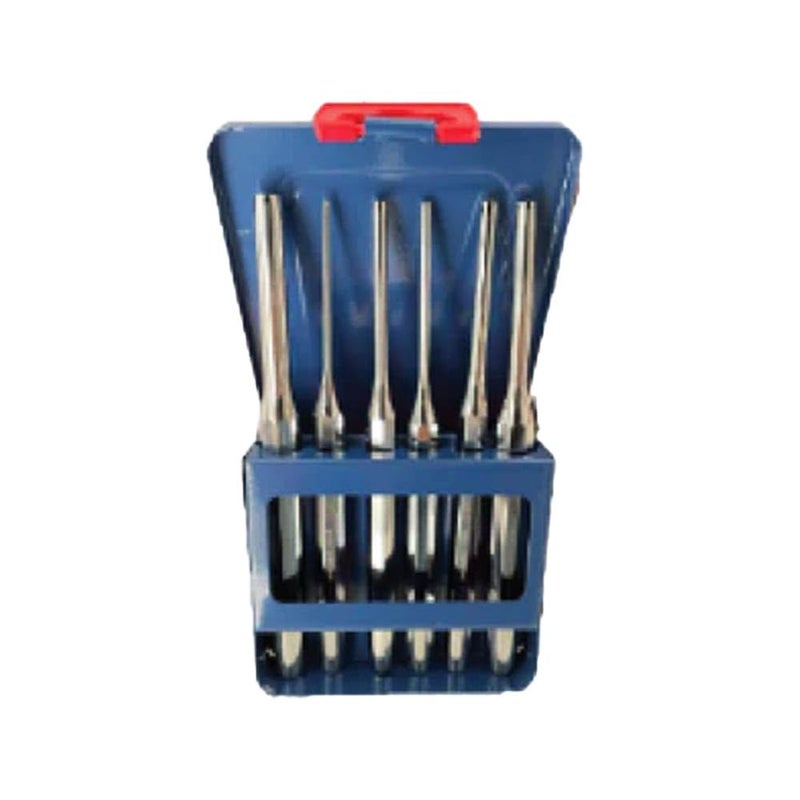 APT CR-V Chrome Plated Center Punches 6-Piece Set with Metal Case, Silver/Blue - Image 1