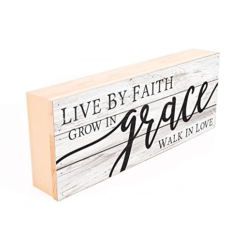 P. Graham Dunn Live by Faith Grace Love Whitewash 12 x 4.5 Solid Wood Boxed Pallet Plaque Sign - Image 2