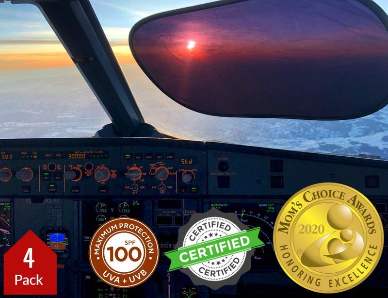 kinder Fluff Car Window Shade (4Pack)-The Only Certified Cockpit & Car Window Sun Shade for Baby & Pilots Proven to Block 99.95% UVR -Mom's Choice Gold Award- Aircraft & Car Seat Sun Protection - S - Image 1