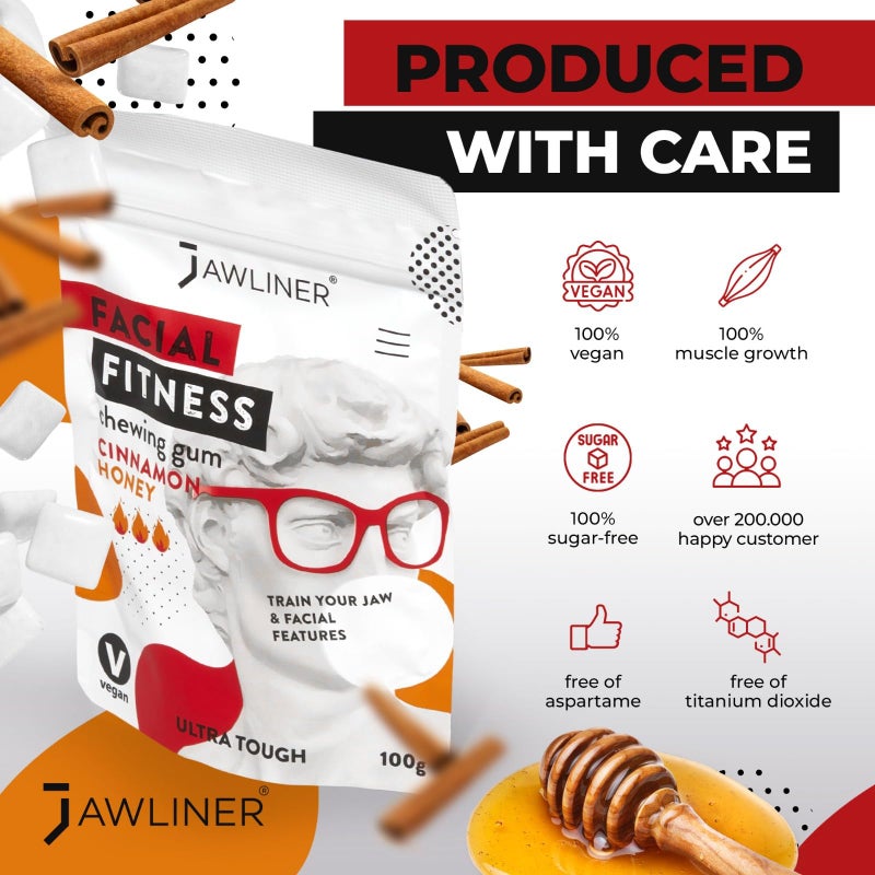 Jawliner® - رائد في أقوى علكة لتشكيل الفك اليدوية 15x أصعب تشمل تدريب لمدة 12 أسبوع - علكة القرفة والعسل خالية من السكر - جهاز تمرين الفك لتشكيل الفك (عبوة لمدة شهرين) - Image 3