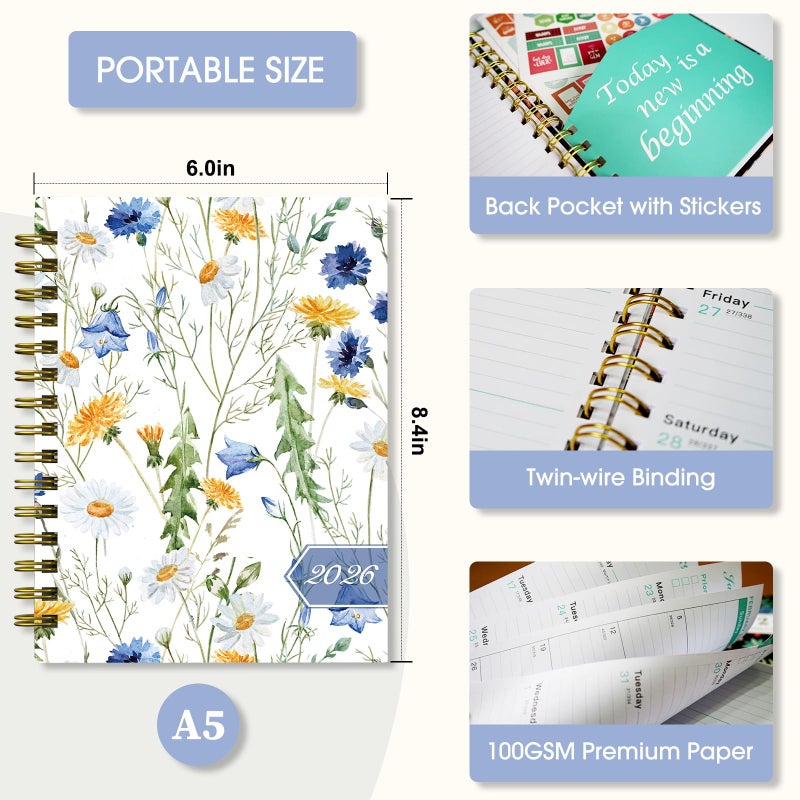 Ymumuda 2026 Planner, Daily Weekly Monthly Planner, 2026 Calendar Planner (Jan 2026 - Dec 2026), 8.4" x 6.3", Teacher School Student Work Agenda with Tabs, Ideal for School Office Supplies - Image 5
