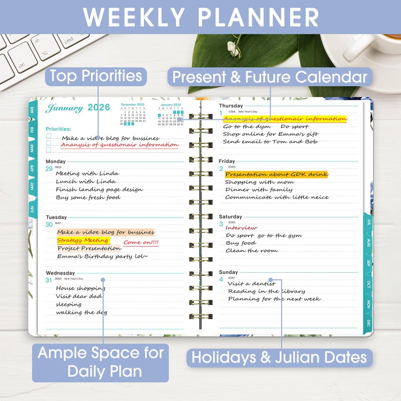 Ymumuda 2026 Planner, Daily Weekly Monthly Planner, 2026 Calendar Planner (Jan 2026 - Dec 2026), 8.4" x 6.3", Teacher School Student Work Agenda with Tabs, Ideal for School Office Supplies - Image 3
