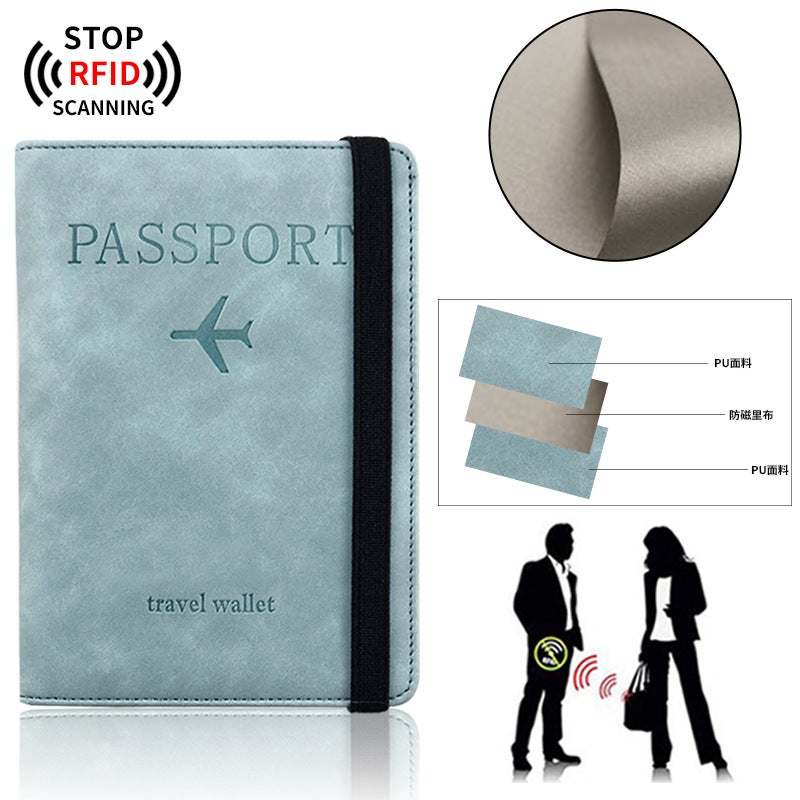 كيس جواز سفر RFID من النوع الانفجاري عبر الحدود من الجلد الاصطناعي PU متعدد الوظائف يمكنه تحمل بطاقة SIM وثائق وحاوية جلدية لحامل جواز سفر رمادي - Image 4
