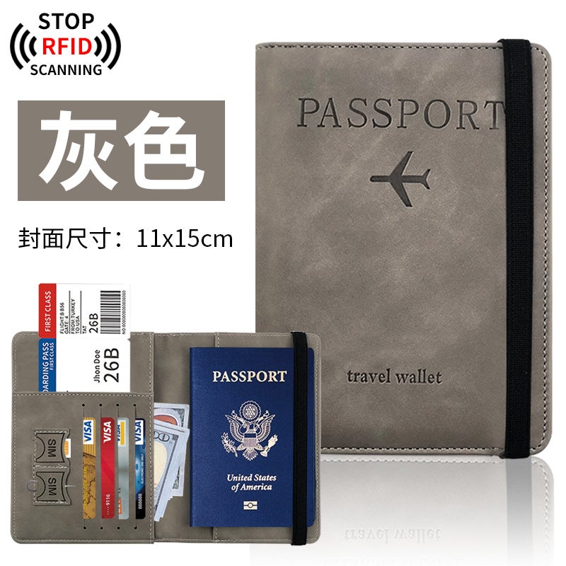 كيس جواز سفر RFID من النوع الانفجاري عبر الحدود من الجلد الاصطناعي PU متعدد الوظائف يمكنه تحمل بطاقة SIM وثائق وحاوية جلدية لحامل جواز سفر رمادي - Image 1