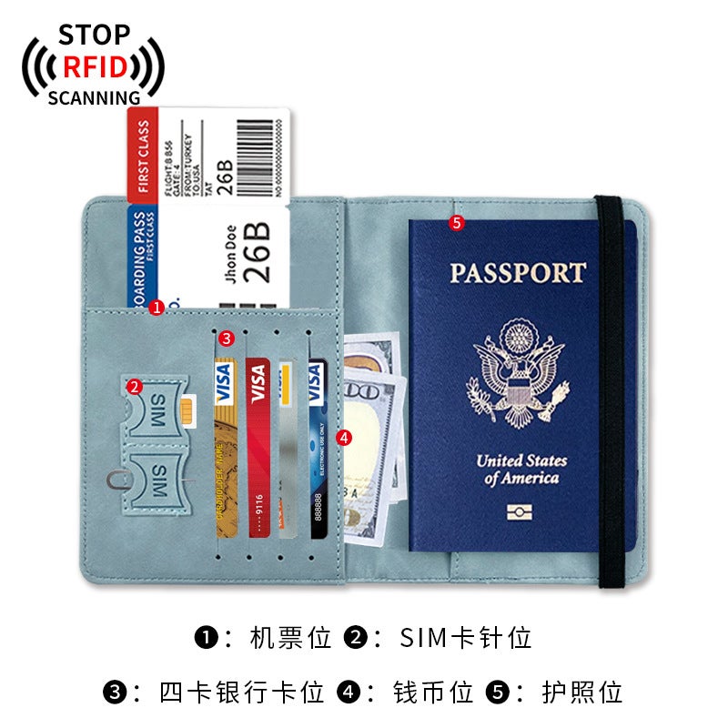 كيس جواز سفر RFID من النوع الانفجاري عبر الحدود من الجلد الاصطناعي PU متعدد الوظائف يمكنه تحمل بطاقة SIM وثائق وحاوية جلدية لحامل جواز سفر رمادي - Image 5