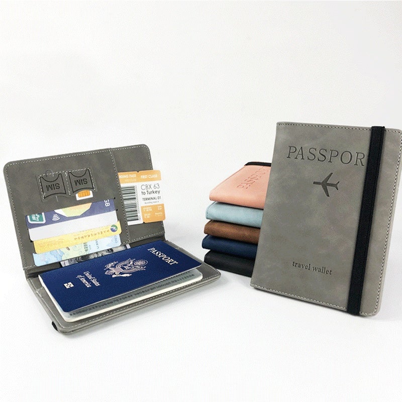 كيس جواز سفر RFID من النوع الانفجاري عبر الحدود من الجلد الاصطناعي PU متعدد الوظائف يمكنه تحمل بطاقة SIM وثائق وحاوية جلدية لحامل جواز سفر رمادي - Image 2