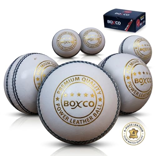 BOXCO Power Hand Stitched Four Piece Cricket Leather Ball for Club, T20 & One Day (Pack of 6) (White) - Image 1