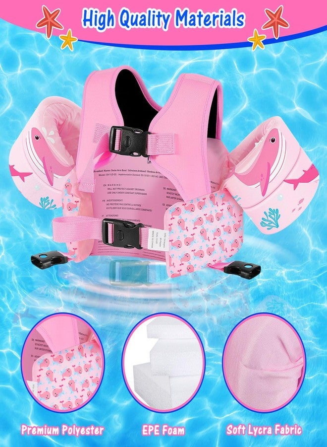 MoKo Toddler Swim Vest for Kids, Swim Arm Floaties 15-30 lbs Cartoon Swimming Water Wings with Crotch Strap, Pool Float Vests Sleeves Shoulder Straps Arm Band for Children, Pink Whale - Image 5