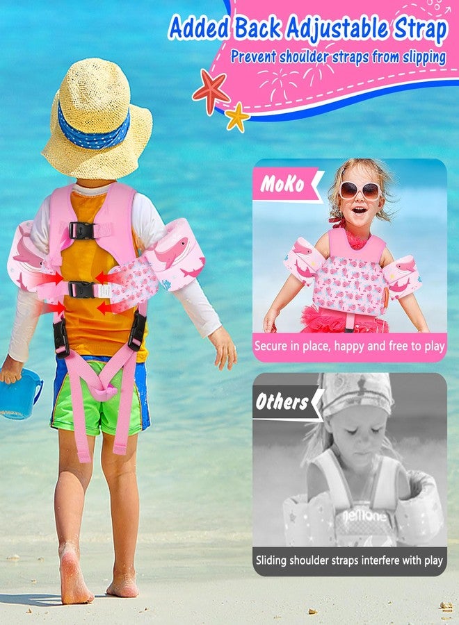 MoKo Toddler Swim Vest for Kids, Swim Arm Floaties 15-30 lbs Cartoon Swimming Water Wings with Crotch Strap, Pool Float Vests Sleeves Shoulder Straps Arm Band for Children, Pink Whale - Image 2