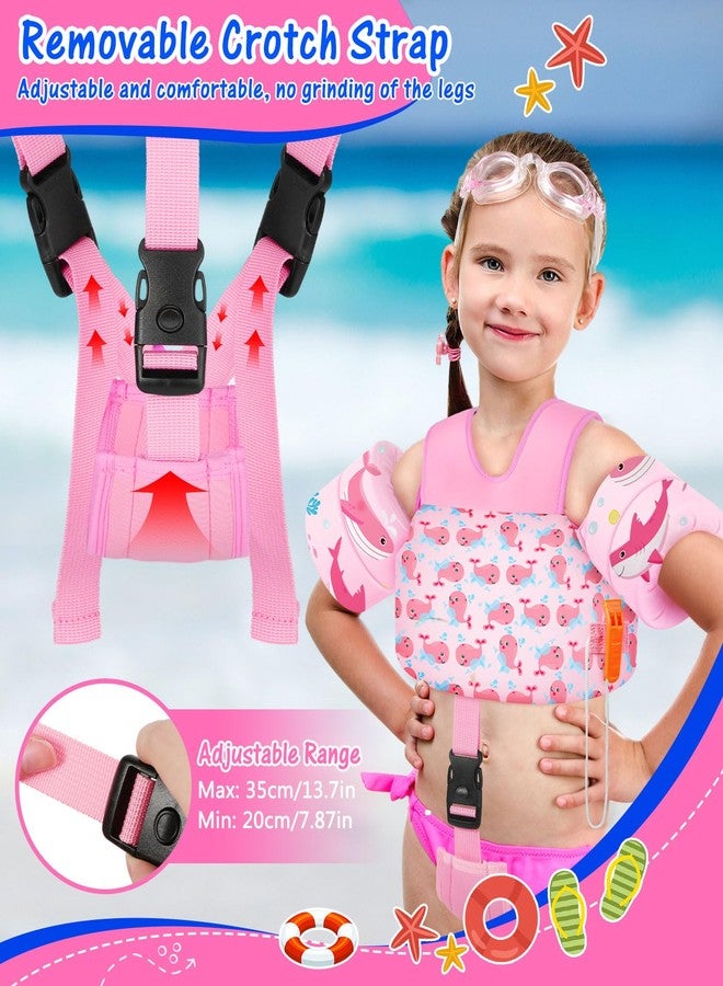 MoKo Toddler Swim Vest for Kids, Swim Arm Floaties 15-30 lbs Cartoon Swimming Water Wings with Crotch Strap, Pool Float Vests Sleeves Shoulder Straps Arm Band for Children, Pink Whale - Image 4