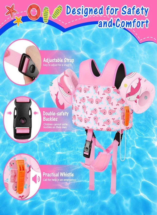 MoKo Toddler Swim Vest for Kids, Swim Arm Floaties 15-30 lbs Cartoon Swimming Water Wings with Crotch Strap, Pool Float Vests Sleeves Shoulder Straps Arm Band for Children, Pink Whale - Image 3