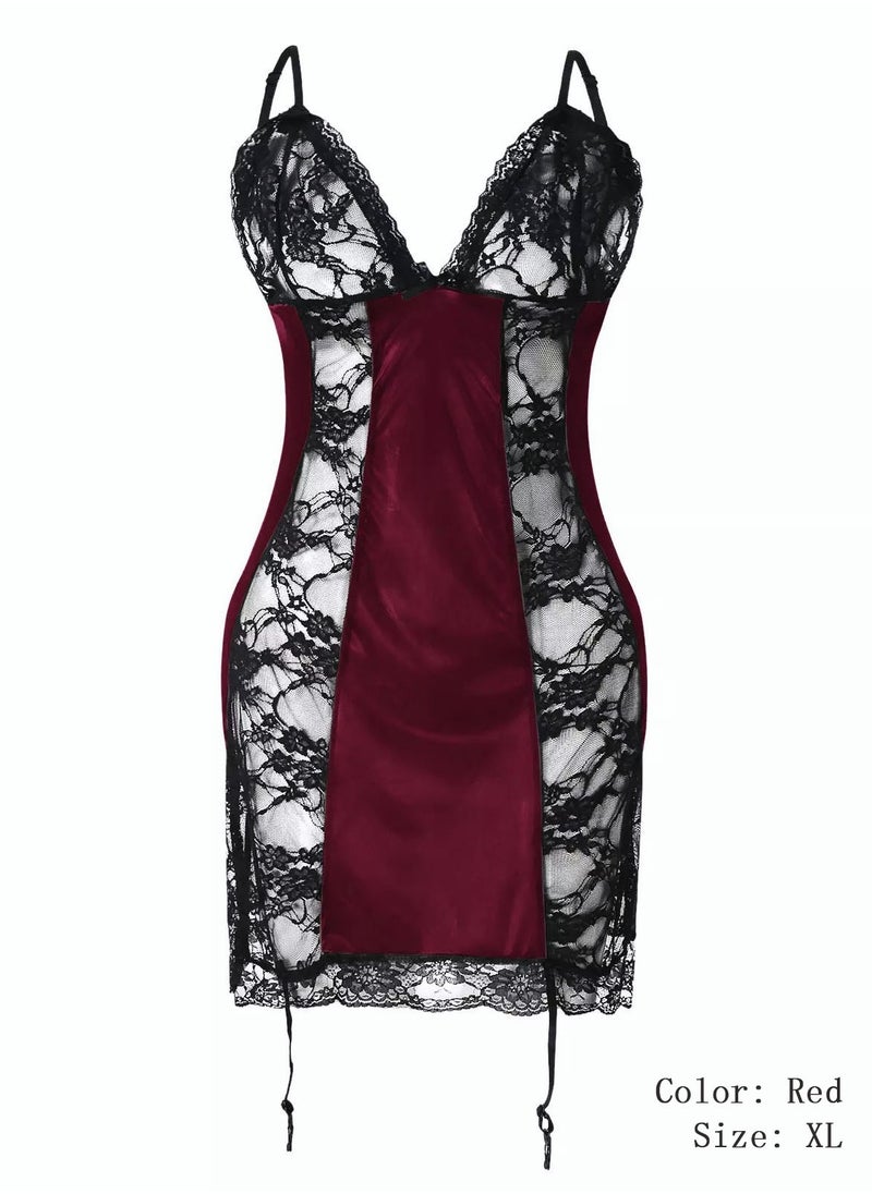 Satin Lace Patchwork Nightdress for Women V Neck Embroidery Sheer Mesh Chemise Lingerie Dress Ladies Naughty Bodysuit for Night or Party Wear - pzsku/Z2A889FB3EE6CDE2ECF26Z/45/_/1729044577/25ead801-985f-4e57-9cef-85aee4a1c17c