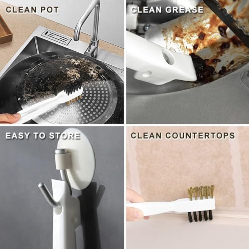 SpiderJuice 1Pc 4in1 Multipurpose Gas Stove Top Burner Deep Wire Brass Cleaning Nylon Bristles Brush with Needle Pin and Scraper Scrubber Removes Rust Nozzle Hole Clogs - Image 5