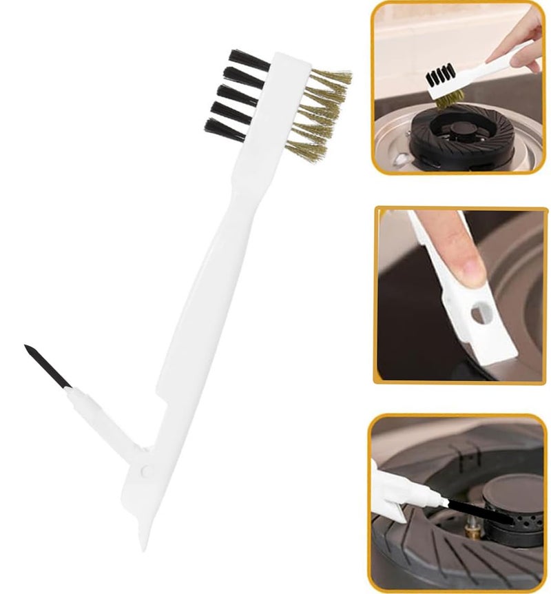 SpiderJuice 1Pc 4in1 Multipurpose Gas Stove Top Burner Deep Wire Brass Cleaning Nylon Bristles Brush with Needle Pin and Scraper Scrubber Removes Rust Nozzle Hole Clogs - Image 1
