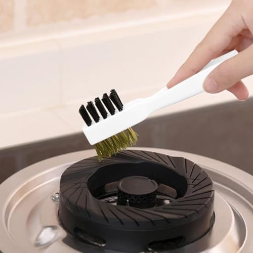 SpiderJuice 1Pc 4in1 Multipurpose Gas Stove Top Burner Deep Wire Brass Cleaning Nylon Bristles Brush with Needle Pin and Scraper Scrubber Removes Rust Nozzle Hole Clogs - Image 4
