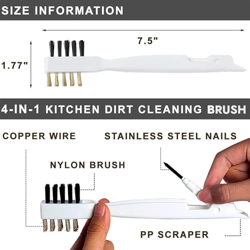 SpiderJuice 1Pc 4in1 Multipurpose Gas Stove Top Burner Deep Wire Brass Cleaning Nylon Bristles Brush with Needle Pin and Scraper Scrubber Removes Rust Nozzle Hole Clogs - Image 3