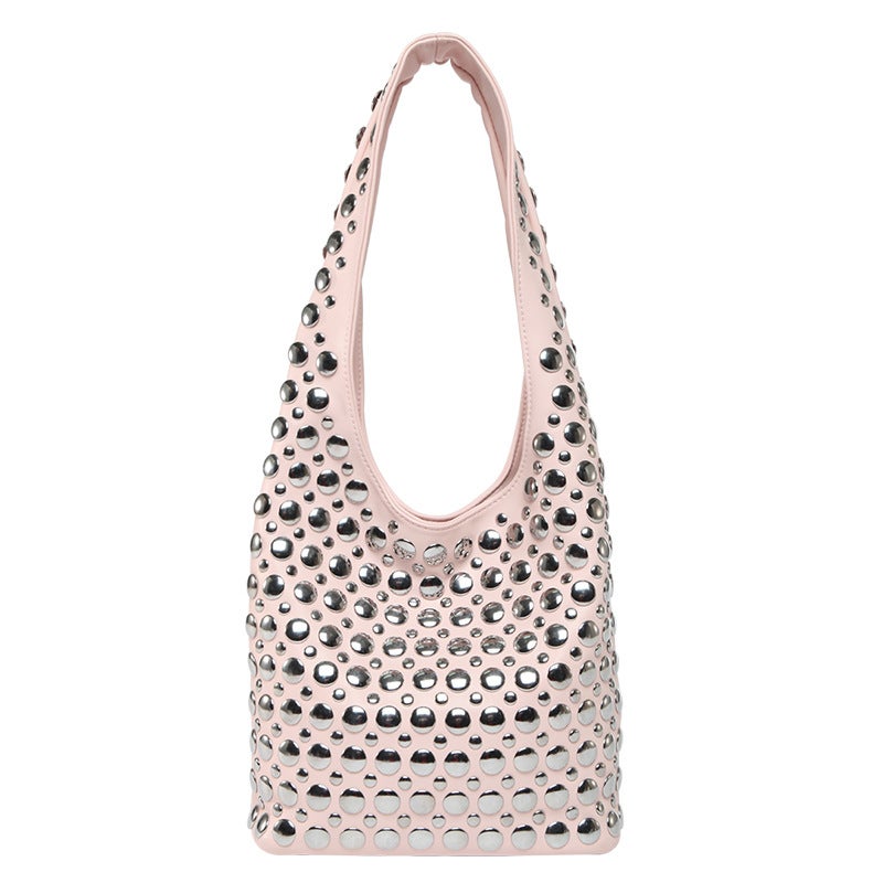 Fashion Handbags For Women 2025 Spring New Casual Bucket Bag Personalized Trendy Cool Polka Dot Rivet Armpit Bag - Image 1