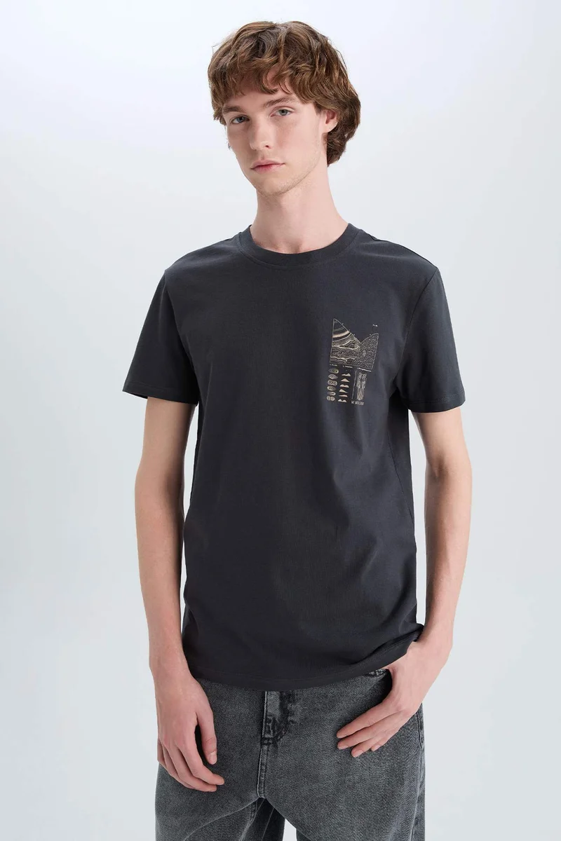 DeFacto Slim Fit Crew Neck Printed Short Sleeve T-Shirt