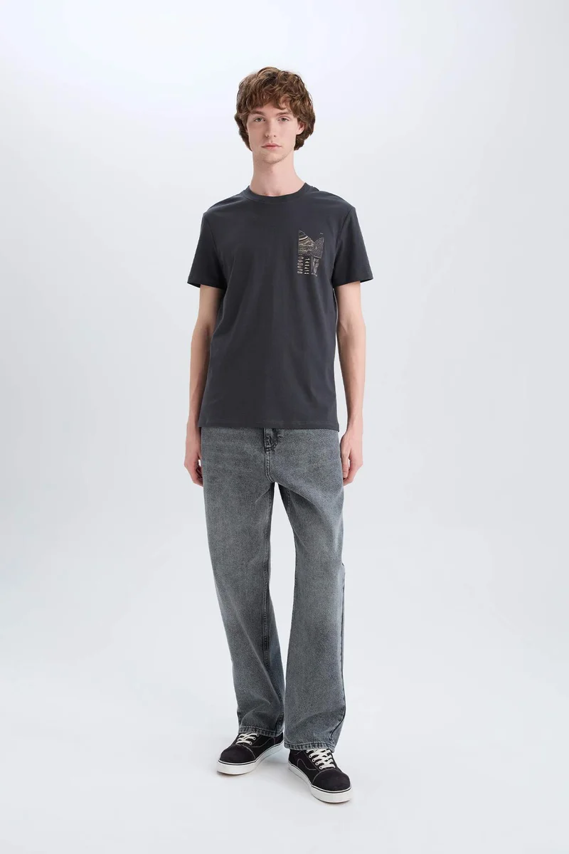 DeFacto Slim Fit Crew Neck Printed Short Sleeve T-Shirt