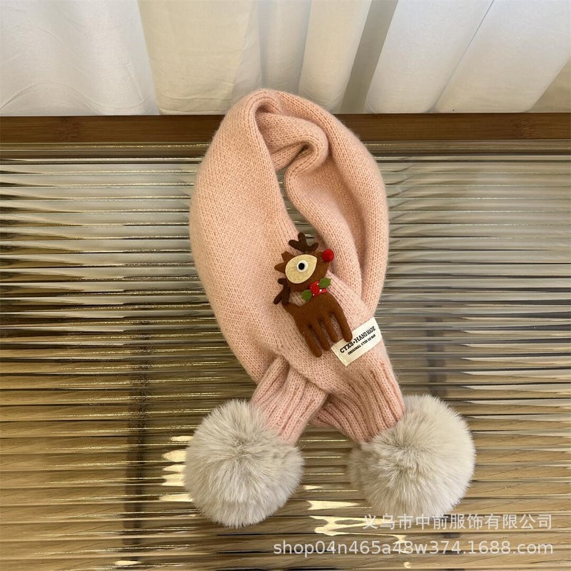Christmas Children'S Cute Cartoon Knitted Warm Scarf Winter New Boys And Girls Baby Cross Wool Scarf - Image 1
